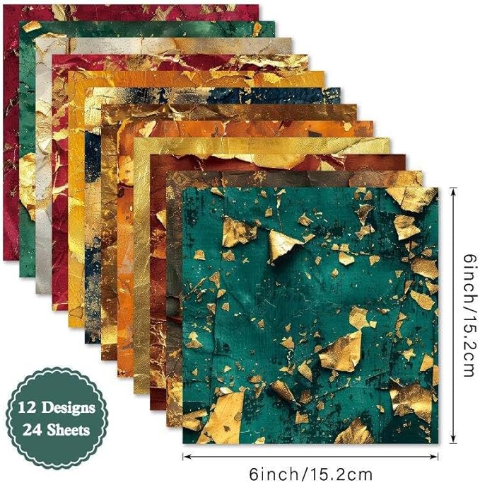 Autumn Scrapbook Paper 6×6, 24 Sheets Single-Sided Fall Gold Patterned Paper - Image 2