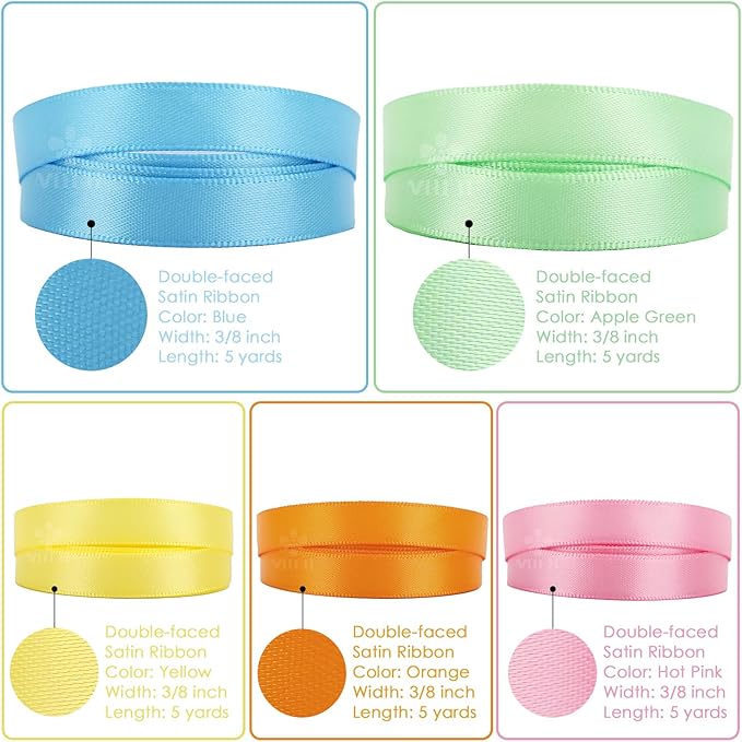 MEEDEE Pastel Rainbow Ribbon Assortment Satin Rainbow Colored Ribbon 3/8" X 50 - Image 4