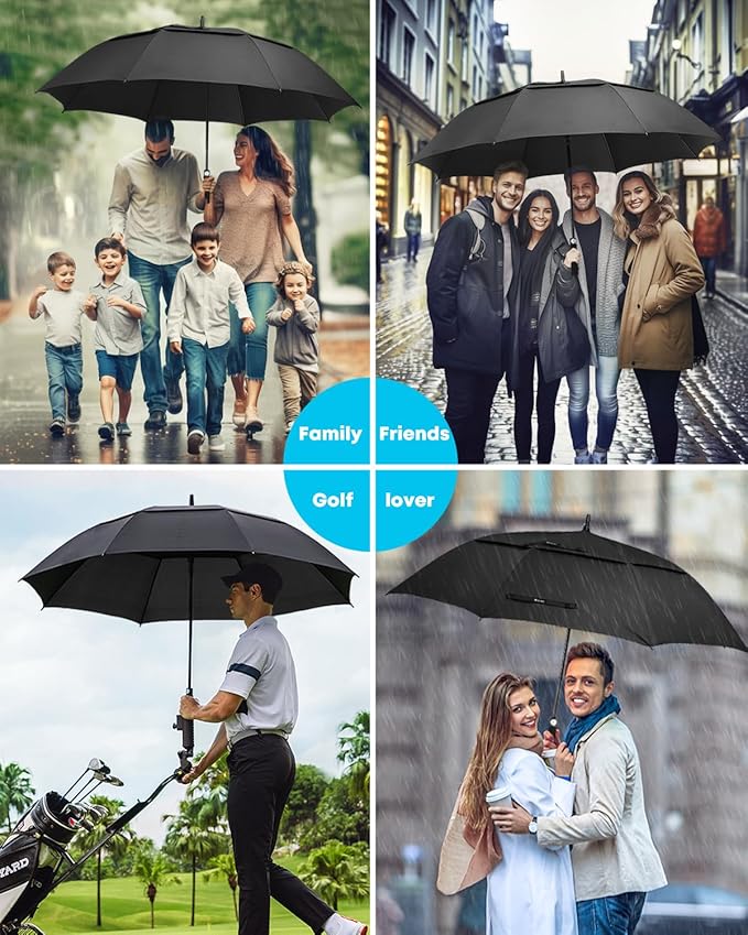 Gonex 54/62/68/72/80 Inch Extra Large Golf Umbrella, Automatic Open Travel Rain Umbrella with Windproof Water Resistant Double Canopy, Oversize Vented Umbrellas for 2-3 Men and UV Protection, Multiple Colors