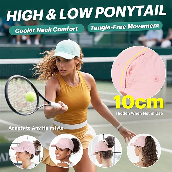 TOP-EX UVCOOLIX™ Cooling High Ponytail Everyday Sports Hat for Women, Breathable Running Golf Walking, UPF 50+ Foldable