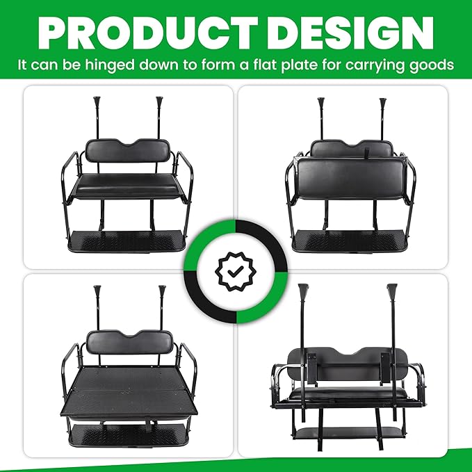 ECOTRIC Golf Cart Folding Rear Seat Kit Compatible with Club Car Precedent/Tempo/Onward (2004-UP) Gas or Electric Models Back Flip Seat Black