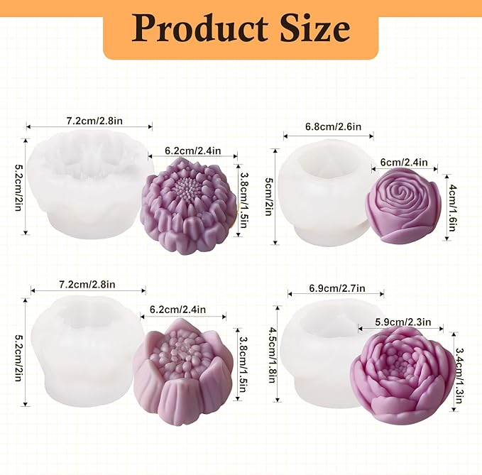 4pcs Large Flower Silicone Candle Molds, Reusable 3D Mold - Image 3