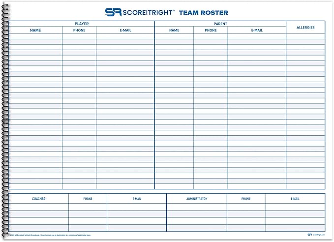 Score It Right Side By Side Baseball/Softball Scorebook – Premium Score Keeping Book – 16 Player - 30 Game Scorebook with Pitch Count, Individual Player Stats, Batting Average Chart - 11.5" x 16"