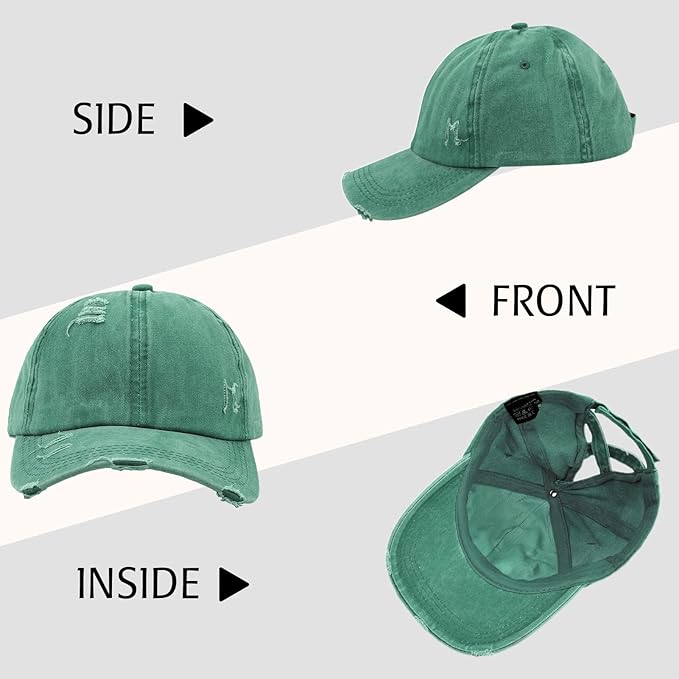 Criss Cross Ponytail Hat Women Washed Distressed Baseball Caps Adjustable High Messy Bun Ponycap