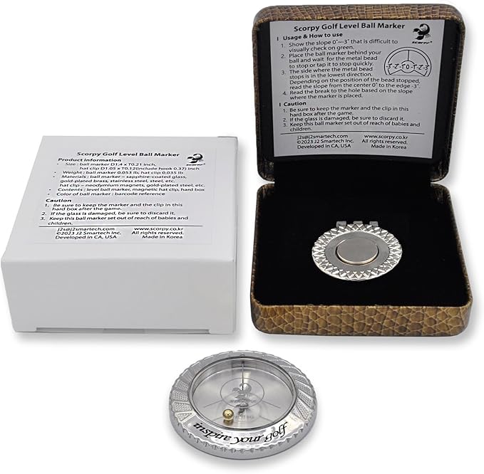 scorpy Golf Level Ball Marker with Metal Bead and Hat Clip, High Precision Putting Green Reading Aid Golf Accessories, Precision Alignment Tool for Perfect Putts