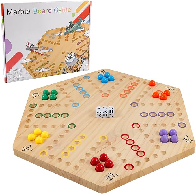 Large Size 20 inches Wood Wahoo Marble Board Game 2 Sided 4-6 Player by NRZSSN