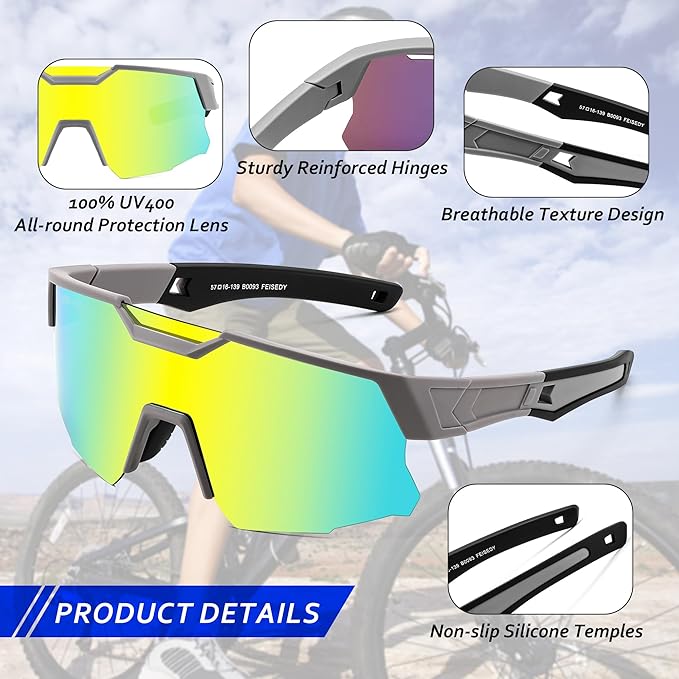 FEISEDY Kids Sunglasses Youth Baseball Sun Glasses, UV400 Sports Teens Cycling Shades for Boys Girls Age 8-16 B0048