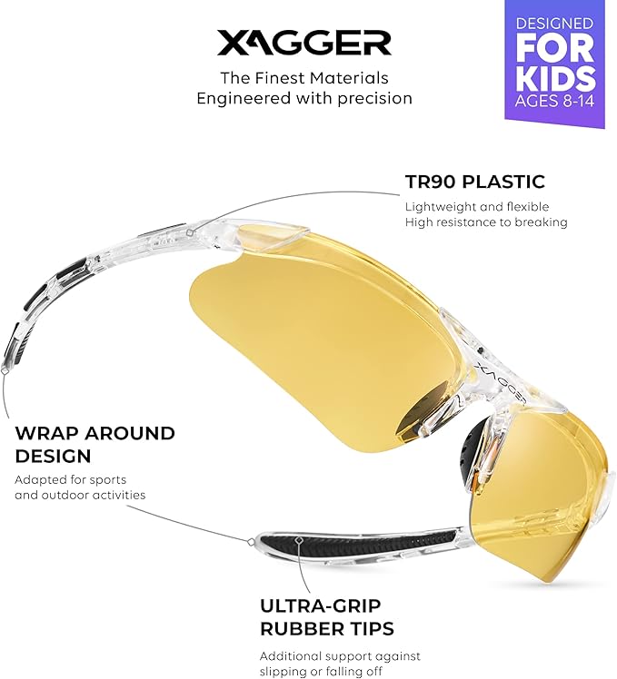 Xagger Kids Youth Polarized Sports Sunglasses for Boys Girls Baseball Softball Glasses TR90 Frame