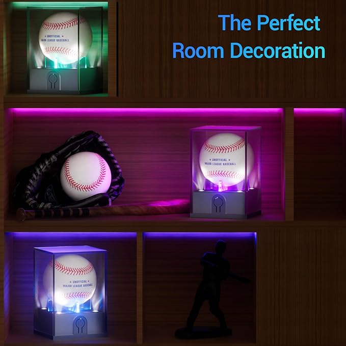 Baseball Display Case with Led Light, Acrylic Baseball Case for Display, Light up Baseball Holder Display Case, UV Protected Baseball Clear Display Case for Memorabilia Baseball Golf(2PCS)