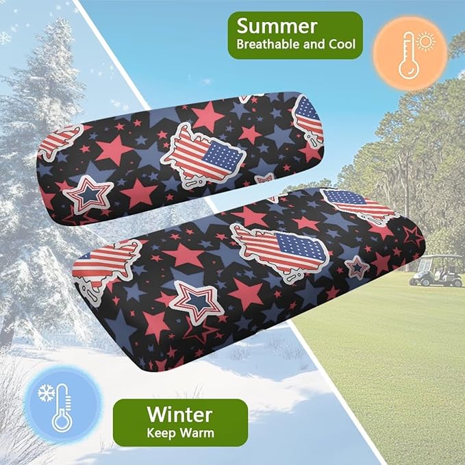 Yewatlles Golf Cart Seat Covers for Club Car Fashion Seat, Breathable Polyester Cloth Combination Appearance, No Need Detaching Armrests American Flag Star Pattern