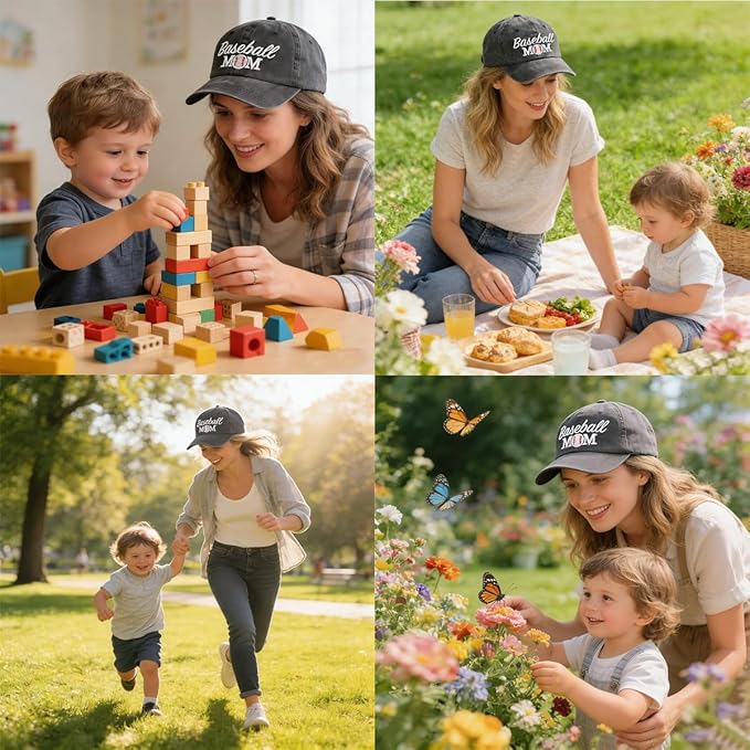 Funny Embroidered Baseball Mom Baseball Cap for Women, Adjustable Cotton Sun Hat for Mama Grandma