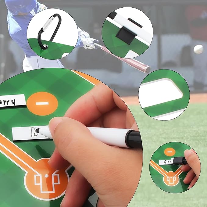 Magnetic Baseball Coach Tactical Board - Dry Erase Lineup & Strategy Planning Board for Baseball Training, Games Dugout Tactics, Baseball Coaching Accessories with Storage Bag