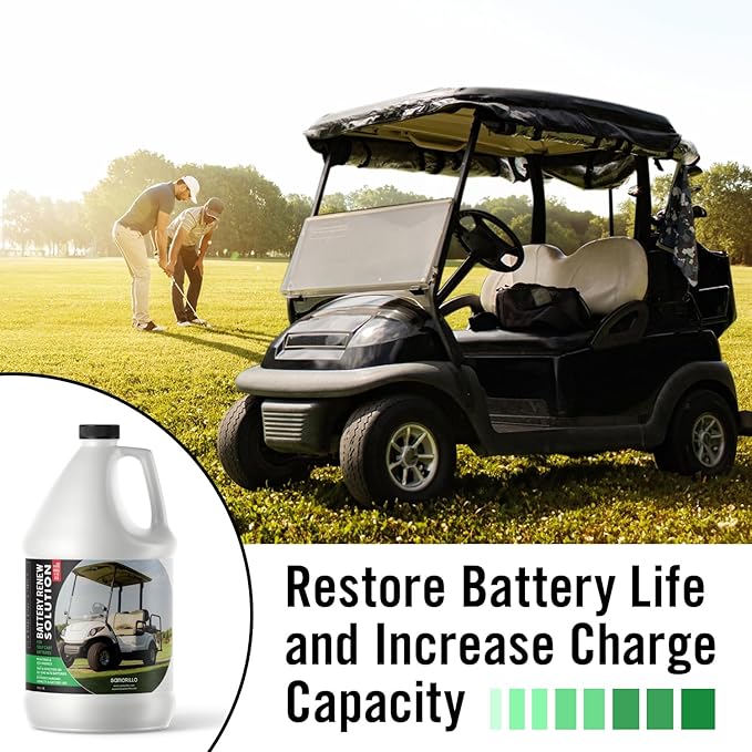 Battery Renew Solution for Golf Cart Batteries - 64 oz Desulfator Refill - Refurbish, Repair & Restore Any 6 Volt, 8 Volt or 12 Volt Lead Acid Batteries - Made in USA - Non-Toxic Safe Refill Solutions