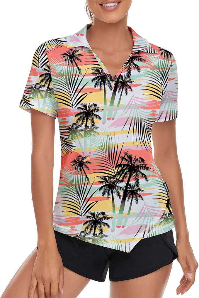 Soneven Womens Petal Sleeve Golf Shirts Moisture Wicking Lady Golf Apparel Print Tennis Sport T Shirt