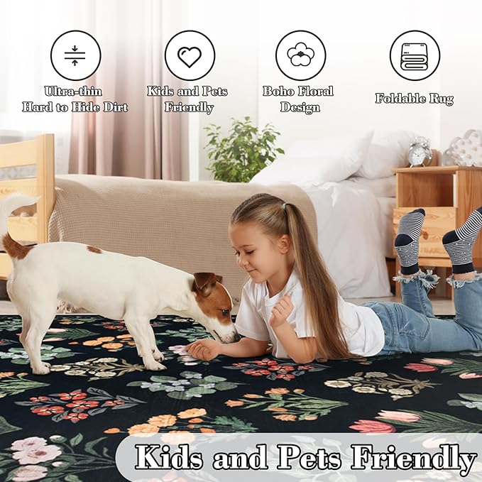 Wonnitar Floral Print Rug for Living Room, Ultra-Thin Non Slip Stain Resistant - Image 5