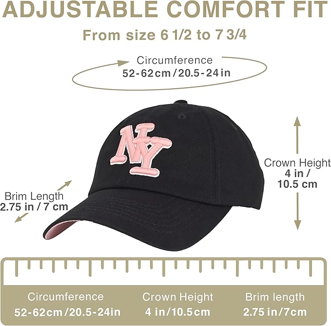 NY 3D Embroidered Cotton Dad Hat – New York Baseball Cap, Adjustable Metal Buckle Strap, Unstructured Low-Profile Style