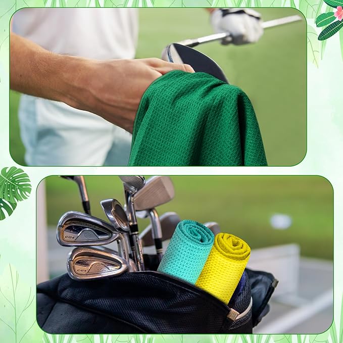 Fanfanwin 9 Pcs Golf Towel Bulk 24 x 16 Inches Microfiber Waffle Towel with Clip Tri Fold Portable Rag Accessories for Golf Bag Mini Tournament Club Yoga Fitness Remove Sand Mud Dirt Sweat(Classic)