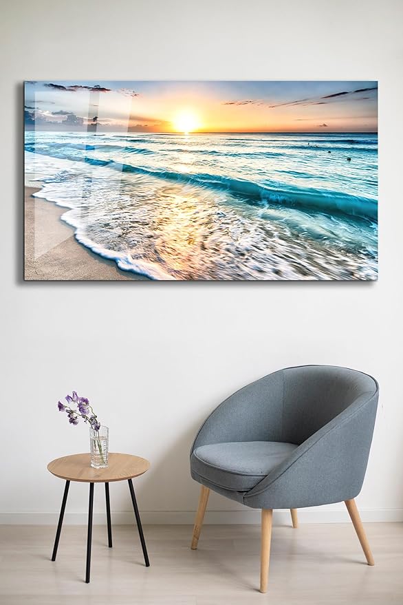 SpiritualHands Sea beach ocean white sand Tempered Glass Wall Art Painting - Image 6