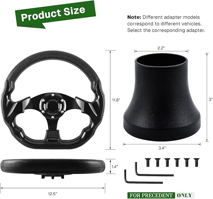 Golf Cart Accessories Cart Steering Wheel D-bottom and Golf Adapter for CLUB CAR PRECEDENT Golf Carts Adapter Skid-black