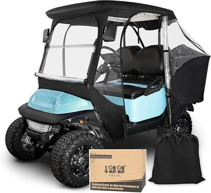 10L0L 4-Passengers Golf Cart Enclosure for Club Car Precedent 57" Short Roof, 600D Waterproof Clear Rain Cover with Security Side Mirror Openings, All Weather Waterproof Snowproof Driving Covers