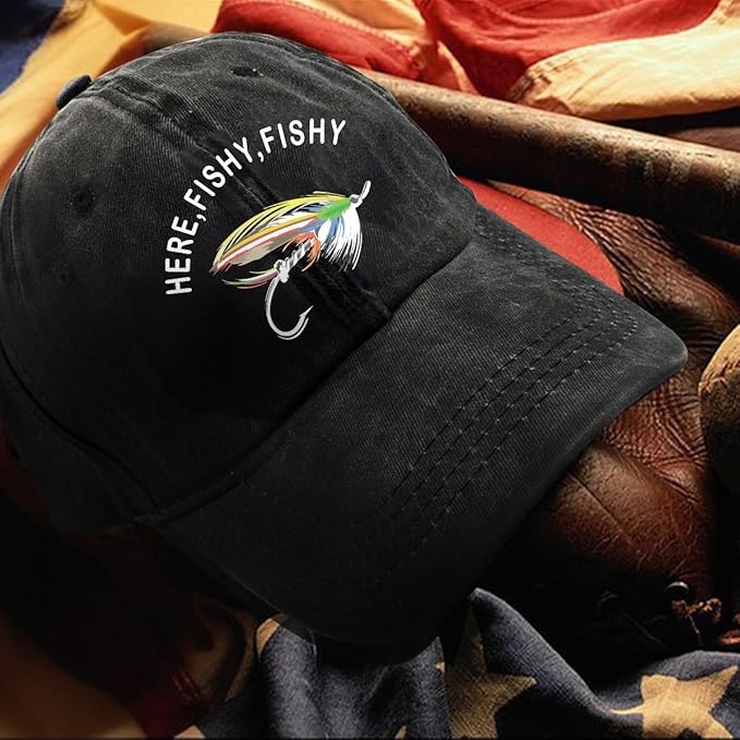 Fishing Adjustable Cotton Baseball Cap, Funny Trucker Hat Gift for Men Women Grandpa Dad Fishing Lover Fisherman