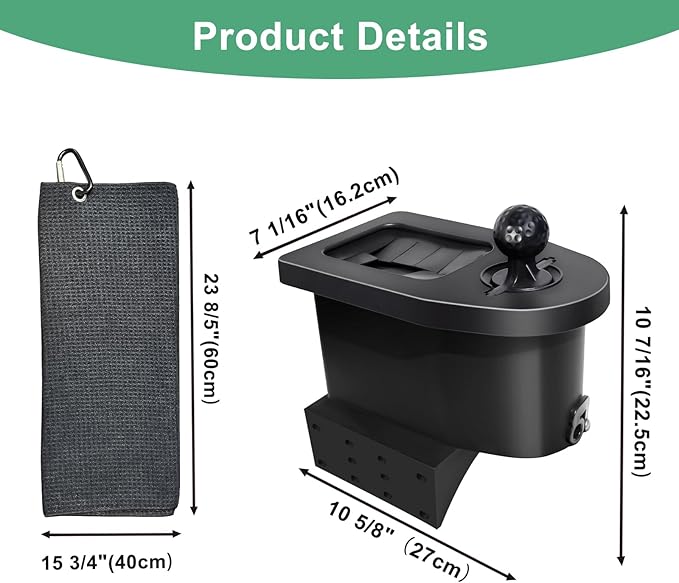 No-Drill Golf Cart Ball & Club Cleaner, Clamp-On Golf Club Head and Ball Washer Golf Cleaner with Golf Towel, Universal Fit for EZGO, Club Car, Yamaha, Advanced EV, Star EV