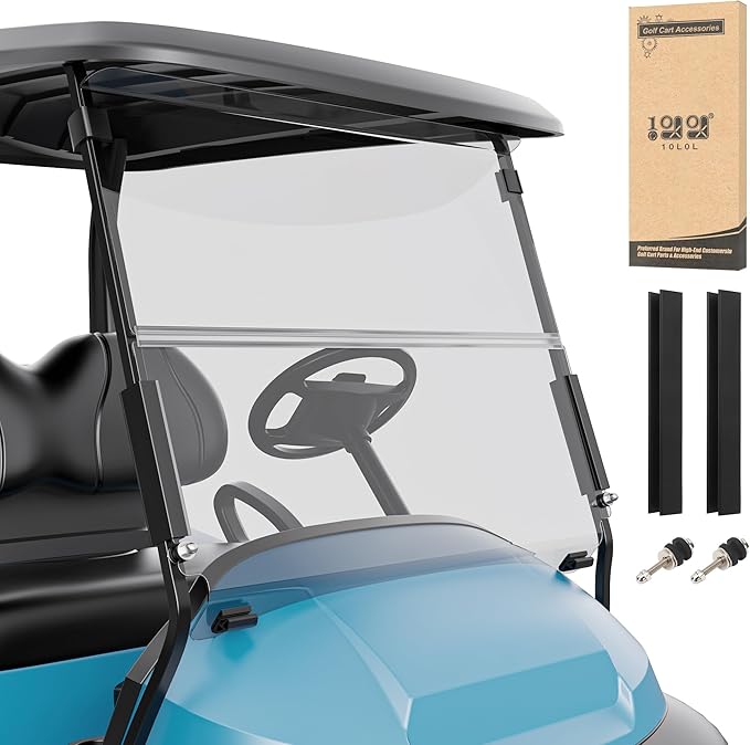 10L0L Golf Cart Windshield for Club Car Precedent 2004-Up, Tempo, 2017-Up Onward, One-Piece Hinge Design, Clear/Tinted Anti-UV Impact Resistant,HD View, 37.5" W X 33.6" H