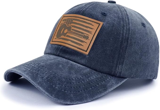 Guitar American Flag Hat for Men Women, Funny Adjustable Cotton Baseball Cap