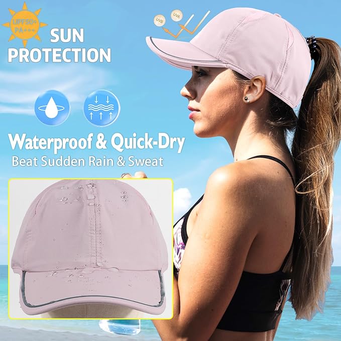 SHINCHIC Womens Ponytail Baseball Cap UPF50+ Waterproof Golf Hat High Bun Pony Cap Breathable Dad Hat for Outdoor