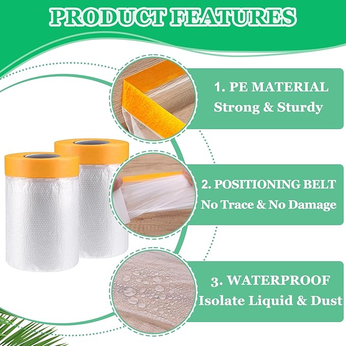 4 Pack Tape and Drape, 3 Sizes Pre-Taped Masking Film - Image 3