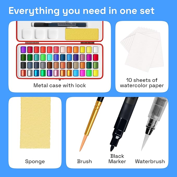 ARTISTRO Watercolor Paint Set in Portable Box, Includes Metallic and - Image 2