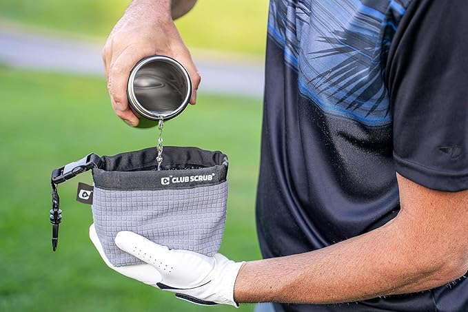 Club Scrub Golf Club and Golf Ball Cleaning Bag, Waterproof Clean Face Technology Liner, Detachable Clip, Machine Washable, Cleans Club Grooves, Dry Exterior (Neoprene or Microfiber Option Available)