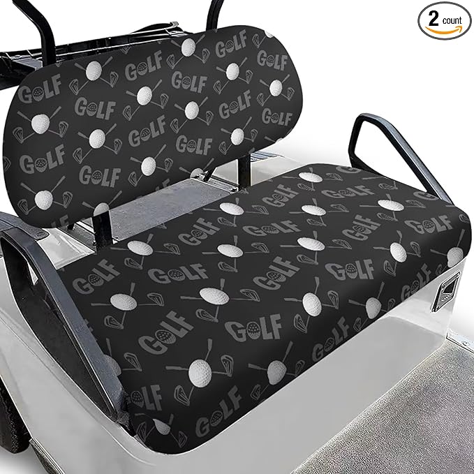 Suobstales Golf Cart Front and Rear Seat Cover Set for EZGO TXT RXV & Club Car DS 2 Passenger, Washable Bench Seat Covers Kit