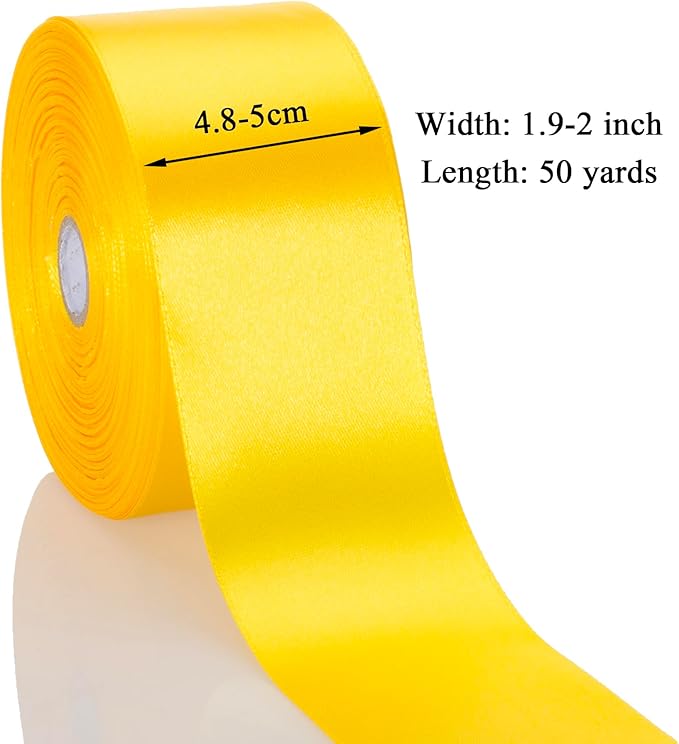 2 Inch Yellow Solid Satin Ribbon, 50 Yards Craft Fabric Ribbon - Image 3