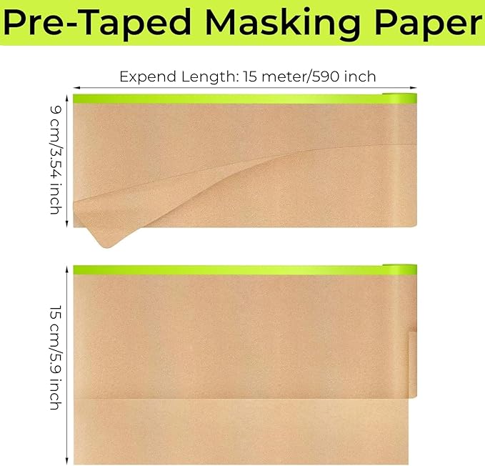 Pre-Taped Painting Masking Paper: 8 Rolls 6 Inch x 50 Feet Tape and Drape - Image 2