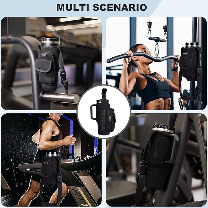 Magnetic Gym Bags for Men & Women – Magnetic Bag Water Bottle Sling Bag for Stanley Cups | Water Bottle Holder with Card Pockets, AirPod Case for Fitness, Hiking, Workouts (Black)