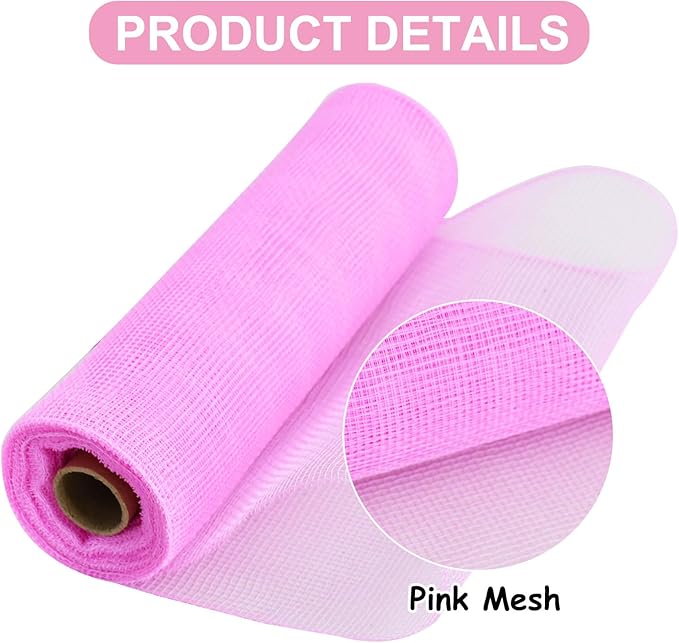 TONIFUL 2 Rolls 10 Inch Pink Decorative Mesh Ribbbon Rolls, Fabric Mesh - Image 3
