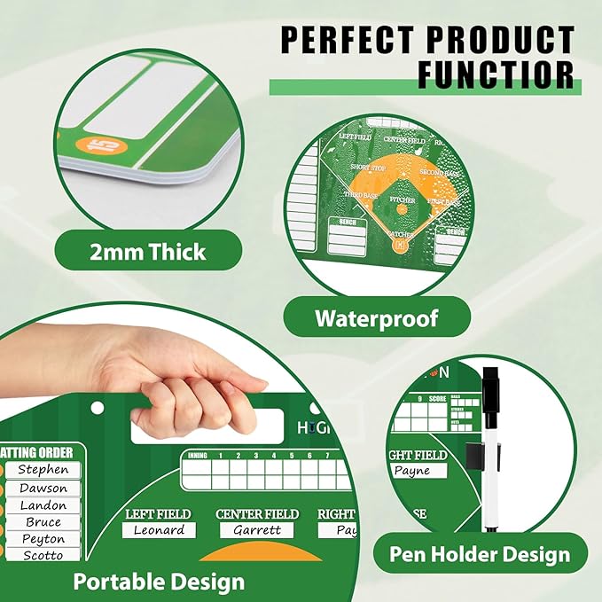 Magnetic Baseball Lineup Board with Bag - Dry Erase Coaching Board for Baseball,Softball Lineup Cards Marker Boards,Baseball Lineup Board for Dugout,Baseball Clipboard for Coaches