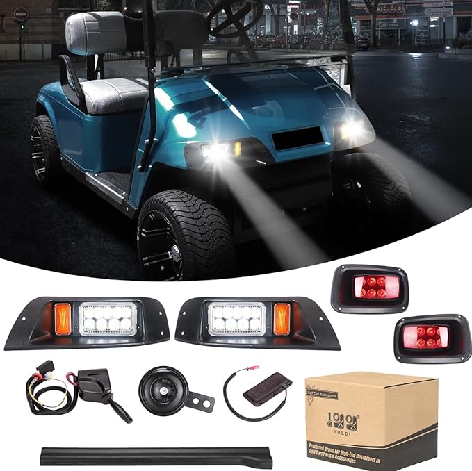 10L0L Golf Cart Light Kits for EZGO TXT (1996-2013), 12V Headlight Kit with Turn Signals Switch Horn Brake Lights, Mail Wire Harness, Street Legal Light Kit (For EZGO TXT - Upgrade Set)