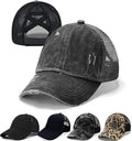 Criss Cross Hat Washed Distressed Baseball Cap Ponytail Hat High Messy Bun Ponycap for Women