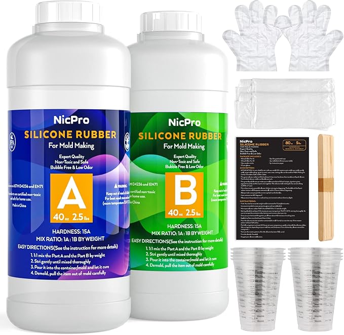 Nicpro 80oz Silicone Mold Making Kit, 15A Platinum Liquid Silicone Rubber by Nicpro