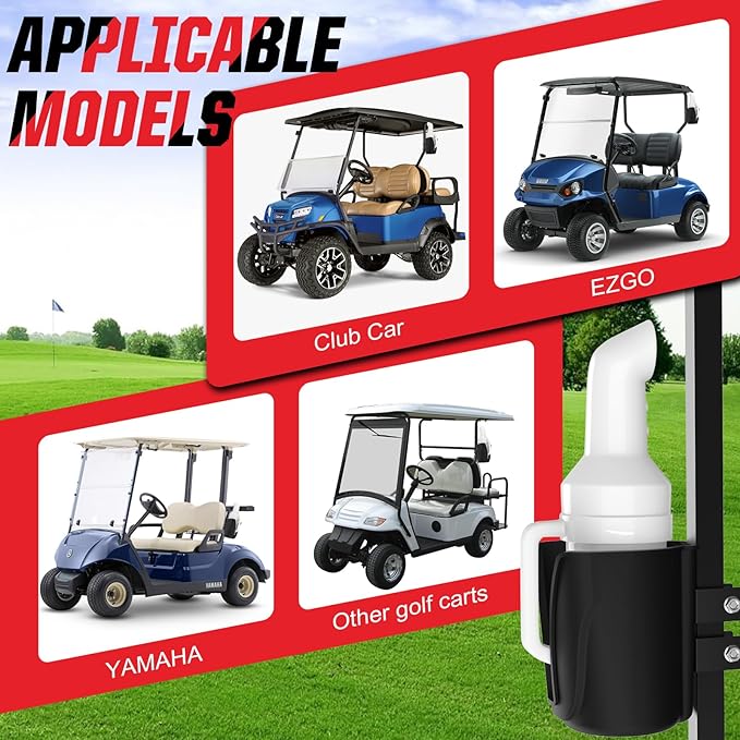 Universal Golf Cart Sand Bottle with Holder, No Drilling Golf Cart Divot Filler Sand Bottle with Handle for Club Car, EZGO, Yamaha Carts with 1" Square Tube Bracket, Seed Container, 1PCS