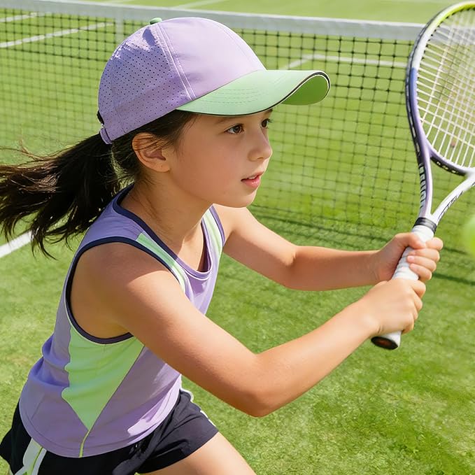 Little Girls Criss Cross Ponytail Hat Toddler Reflective Baseball Cap Kids Quick Dry Summer Sports Hats Age 3-8