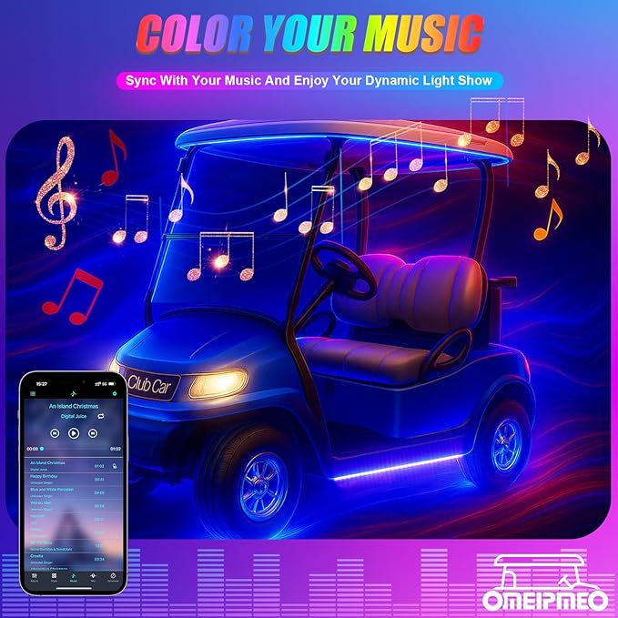 Golf Cart LED Underglow Light Kit, Golf Cart RGB Underbody Light Strip with APP&Remote Control, Multi-Mode, Music Sync, IP68 Waterproof, 9-16V Golf Carts Lighting Strip for Club Car EZGO YAMAHA