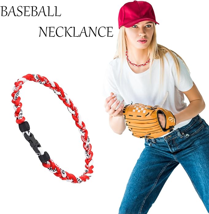 18inch Baseball Necklace,Fashion Tri-Braided Rope Tornado Necklace for Sports Fan