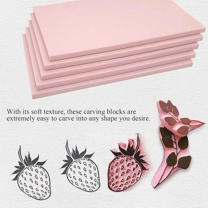 2 Pack 4"x6" Pale Pink Rubber Stamp Carving Blocks Pink Rubber Carving Blocks - Image 5