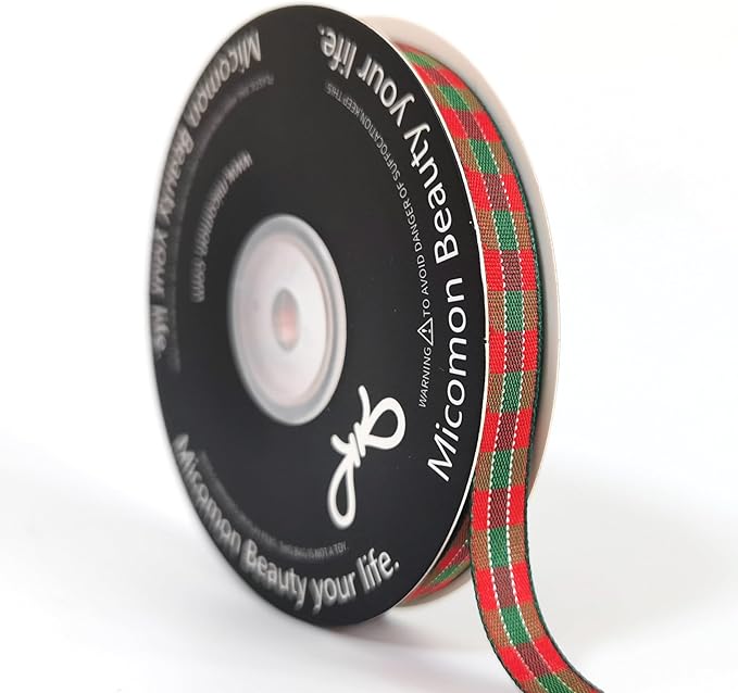 Micomon X'Mas Gingham Ribbon Green Red Metallic Gingham Ribbon 25 Yards Each by Micomon
