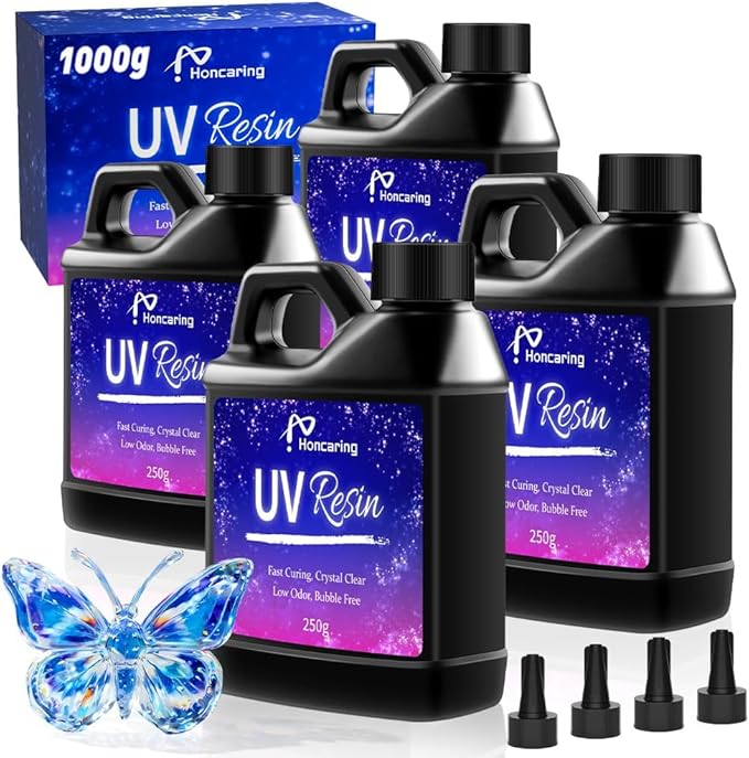 UV Resin 1000g, Hard Type Clear Beginner-Friendly Kit, Upgraded Formula & by Honcaring