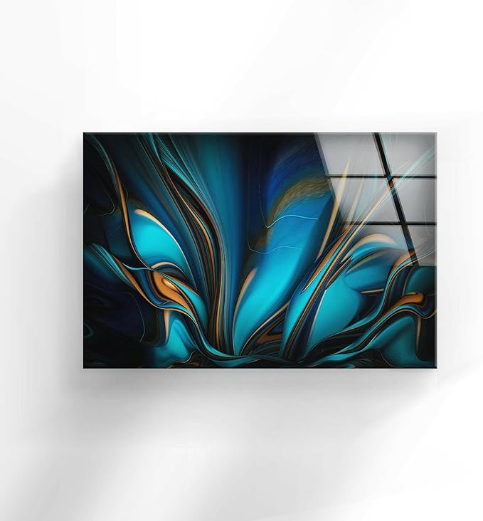My Photostation.com 43Wx27H'' Orange & Blue Abstract Glass Wall ArtTempered - Image 3