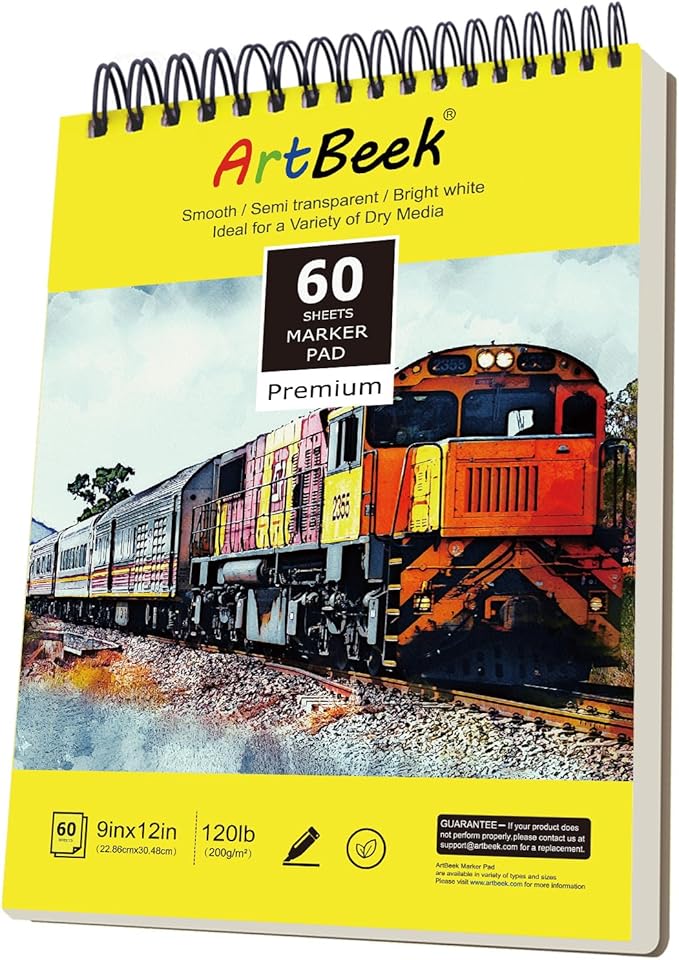 ArtBeek Marker Paper Pad, 60 Sheets Marker Sketchbook Bleedproof, Art Paper by ArtBeek
